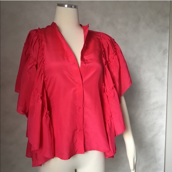 7 FOR ALL MANKIND Silk Cape Sleeve Blouse Top - Picture 2 of 5